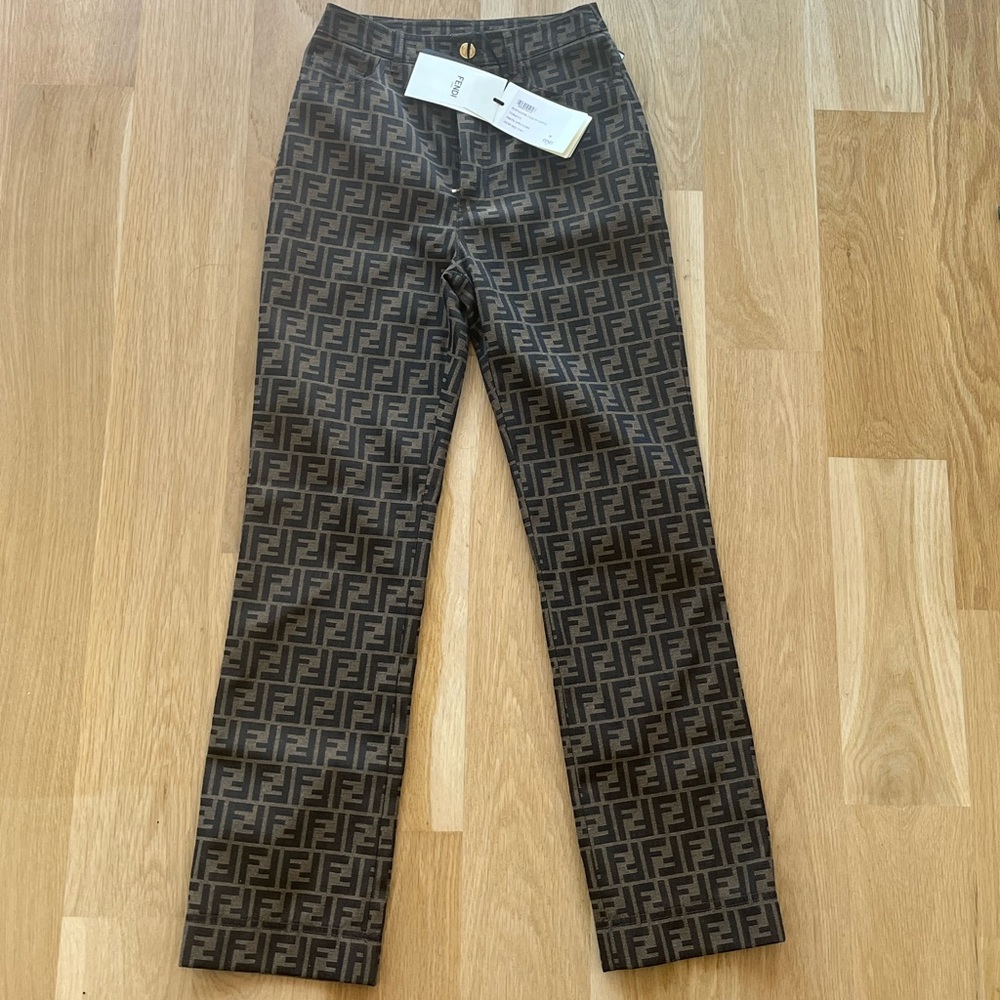 Fendi BROWN LOGO ZUCCA FF CANVAS STRAIGHT-LEG PANTS size 38/2